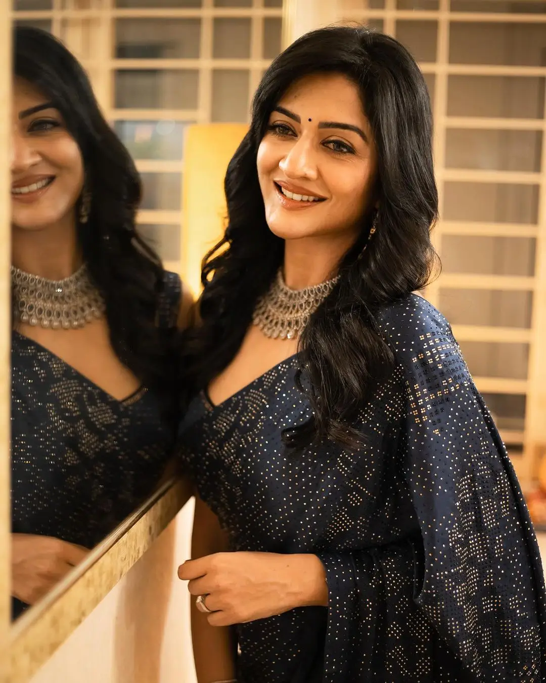 Tamil Girl Vimala Raman Wearing Blue Designer Saree Blouse